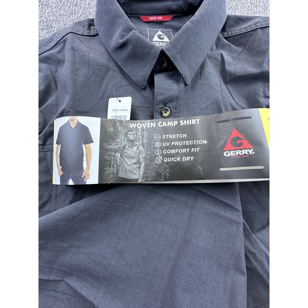 Gerry Woven Camp Shirt Mens Small Dark Gray Stretch UV Protection Quick Dry